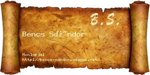 Bencs Sándor névjegykártya